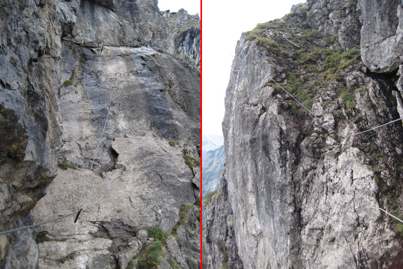 Klettersteig mit Eisenbügel und Seilbrücke