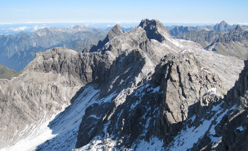 Blick vom Hohen Licht zur Trettachspitze und Mädelegabel