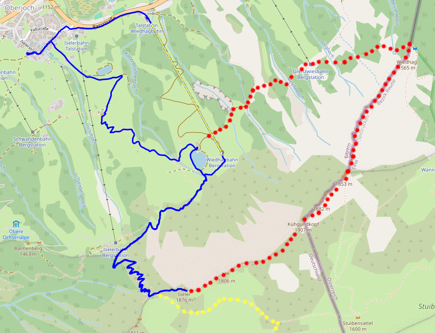 Karte Wanderung Iseler mit Alternativen