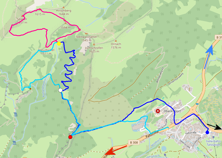 Karte Wanderung Hirschalpe und Spieser