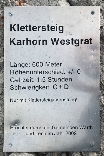 Schild Klettersteig Karhorn Westgrat