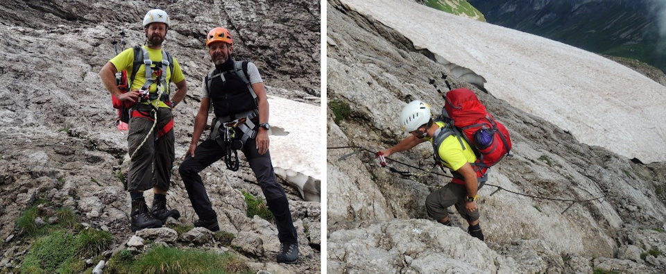 München-Venedig Forcella Marmol Klettersteigausrüstung anlegen