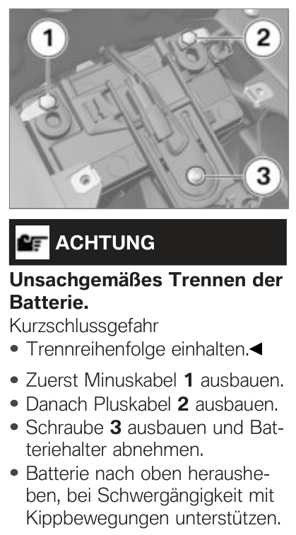 BMW 800 GT Ausbau Batterie laut Anleitung
