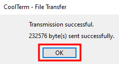 CoolTerm Upload Firmware erfolgreich
