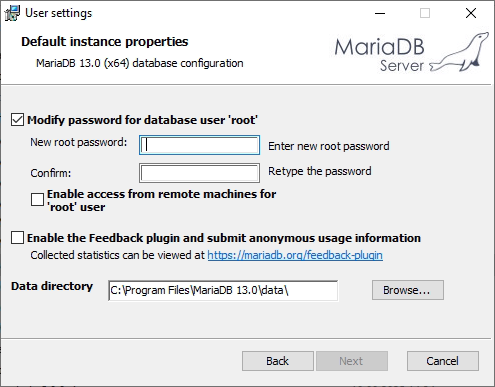 MariaDB Server Installation Schritt 1