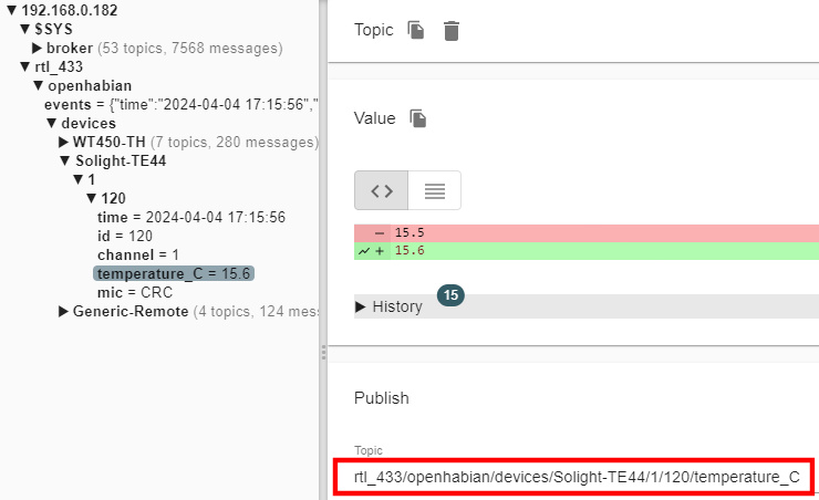 MQTT Explorer Wert Temperatursensor