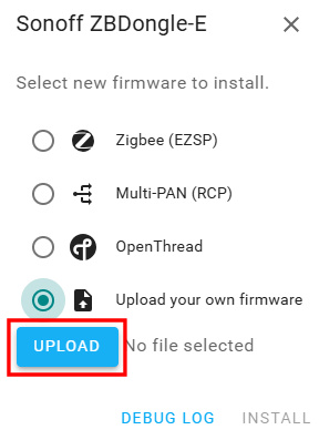 ZBDongle-E Firmware Update über Browser