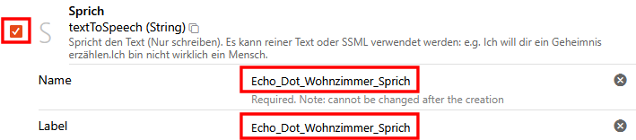 openHAB5 Select Echo Dot Wohnzimmer Sprachausgabe