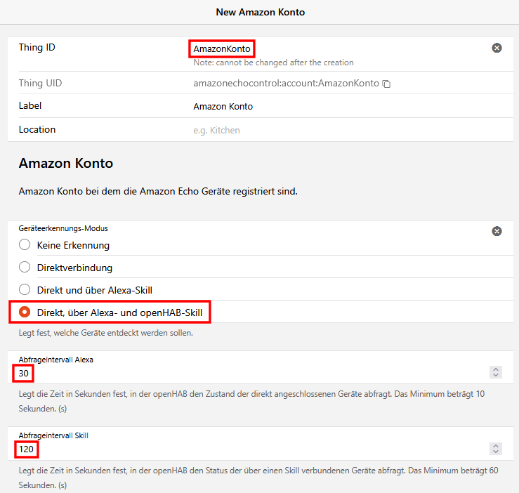 openHAB 5 New Amazon Konto