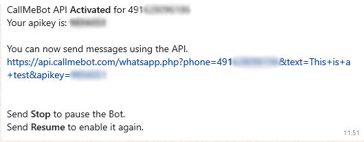openHAB WhatsApp API Key