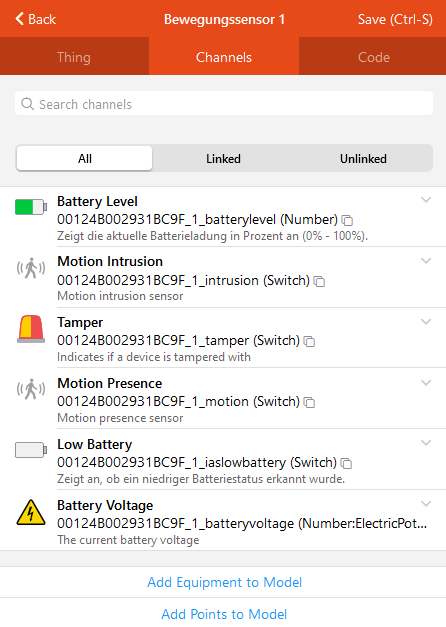 OpenHAB Channels Sonoff Bewegungssensor