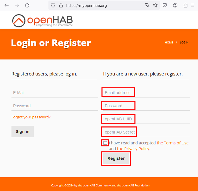OpenHAB Registrierung