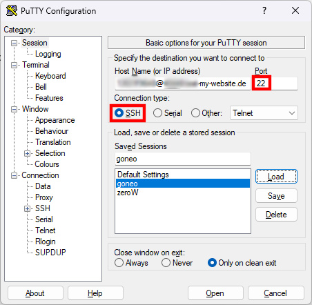 SSH Zugriff mit PuTTY