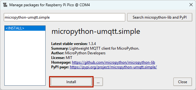 über Thonny auf dem Pico W MQTT installieren