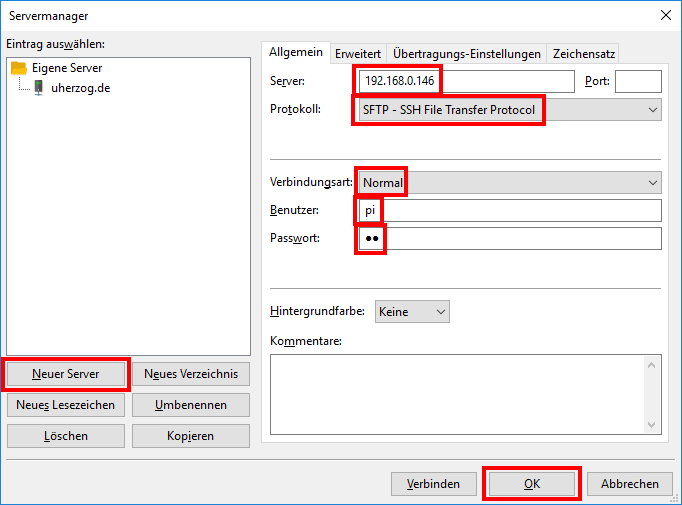 Raspberrry Pi FileZilla