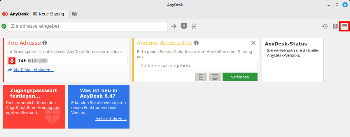 AnyDesk Startbildschirm