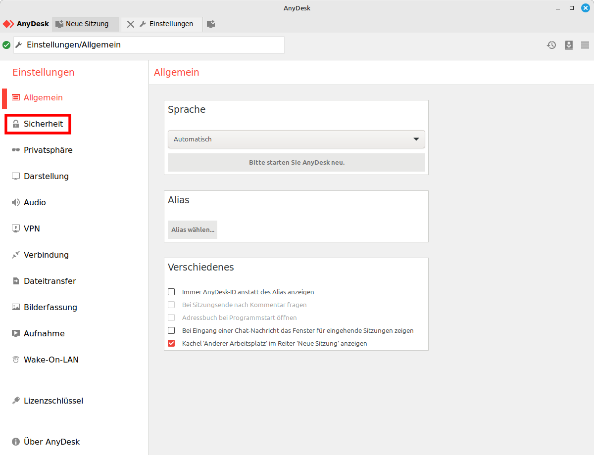 AnyDesk Einstellungen