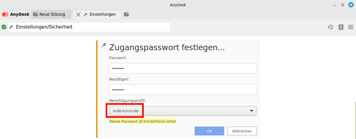 AnyDesk Zugangspasswort festlegen