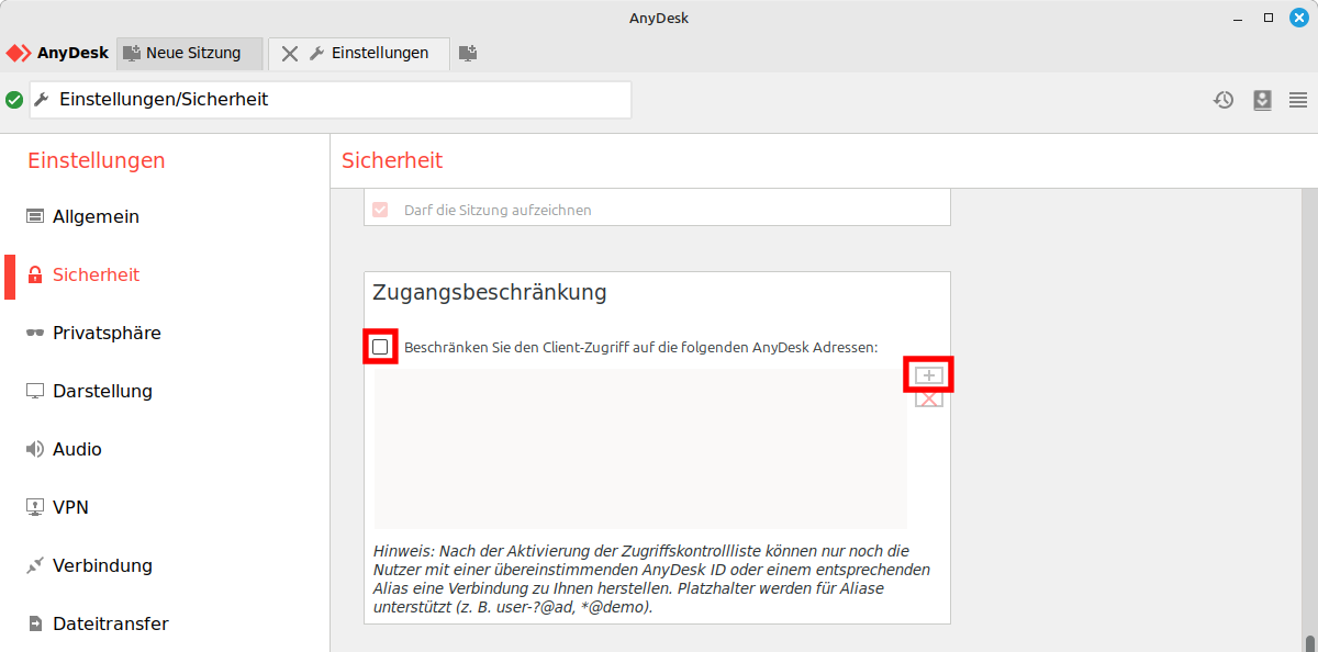 AnyDesk Zugangsbeschränkung