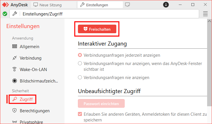 AnyDesk Startbildschirm