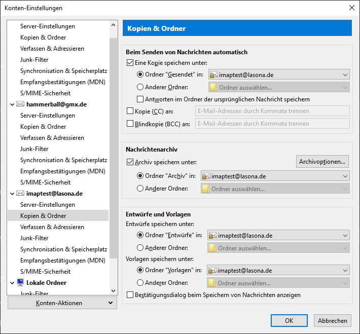 IMAP Postfach in Outlook und Thunderbird