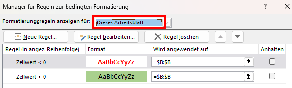 Excel Bedingte Formatierung - Formatierungsregeln