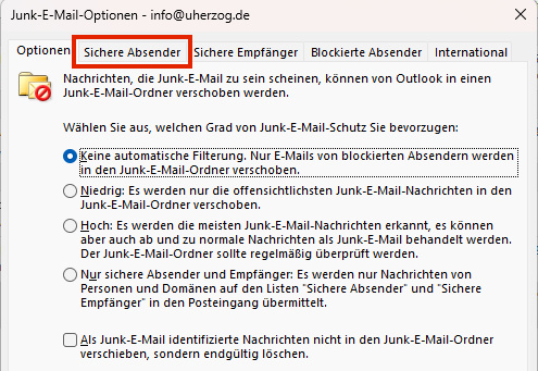 Outlook Sichere Absender
