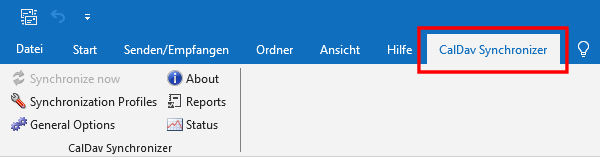 Outlook CalDav Synchronizer Menü