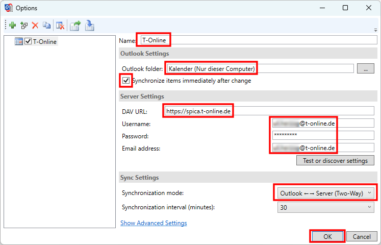 Outlook CalDav Synchronizer Profil T-Online