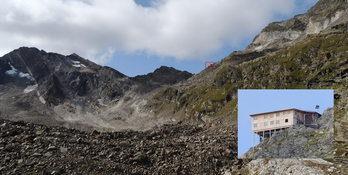 Meraner Höhenweg Blick zurück zur Stettiner Hütte